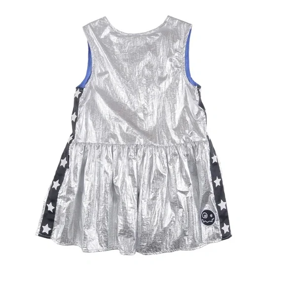 DANCE METALLIC DRESS BY LOUD Silver Shiny Stars Foil girls Holiday 14 Knee NWOT