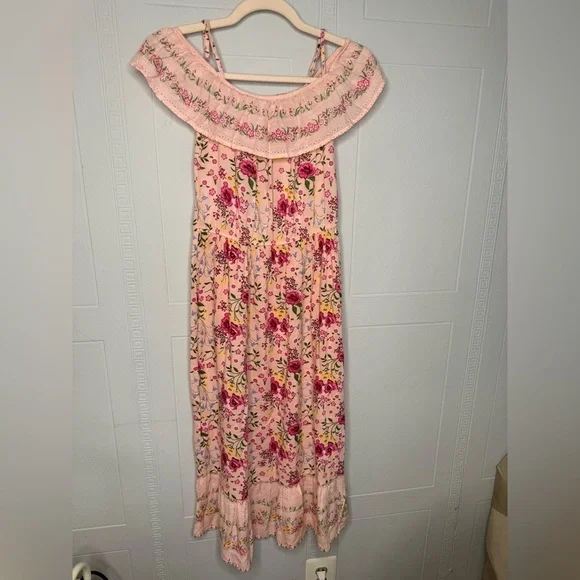LC Waikiki Girls Pink Floral Off The Shoulder Maxi Dress Youth 12-13 152-156 cm
