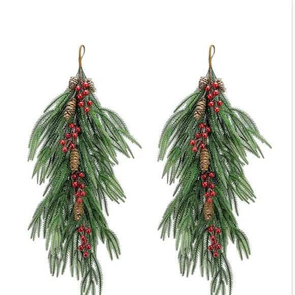 Festive Green and Red Pinecone swags
