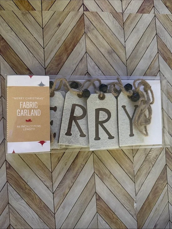 Fabric Merry Christmas Garland in Beige and Brown