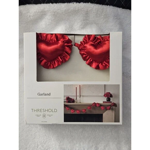 Threshold Red Satin Ruffled Heart Garland 6ft Valentine's Day Wedding Decor
