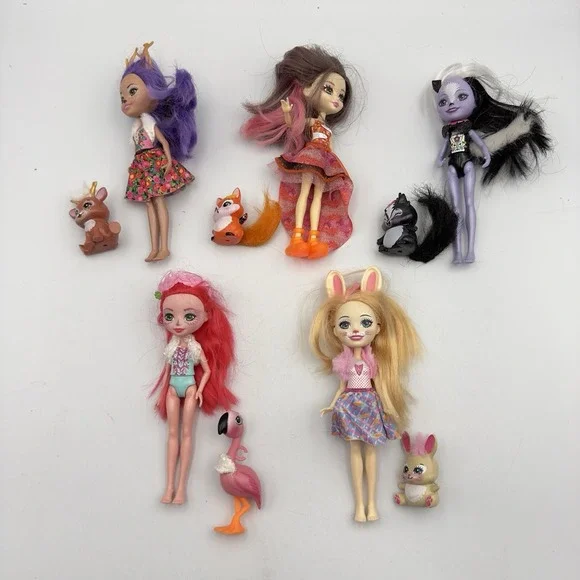 Mattel‎ Enchantimals Lot of 5 Fashion Dolls Pet Animals Skink Fox Reindeer