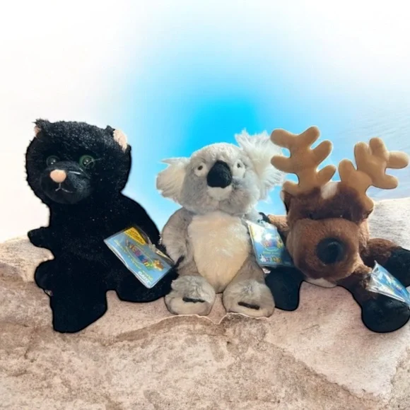 Lot of 3 Ganz Webkinz Plush Animals NWT – Cat, Koala, Reindeer‎ 8” Stuffed Toys