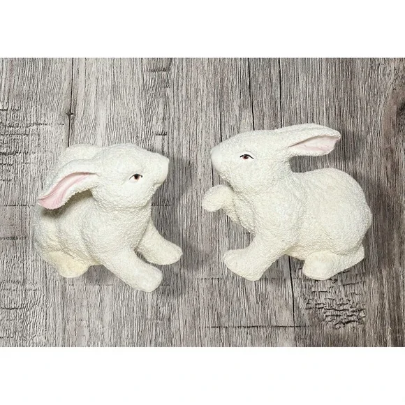 Set Of 2 Flocked(Sugared) Porcelain Bunnies 4