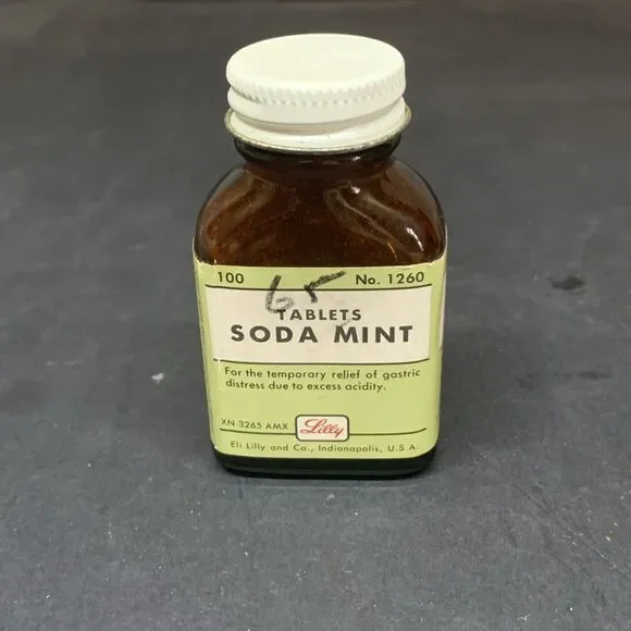 VTG Eli Lilly & Co. Soda Mints Bottle - Some Contents