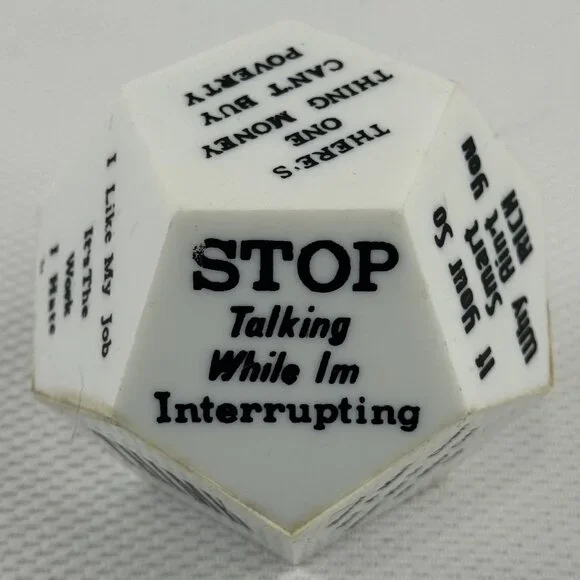 Vintage12-Sided Novelty Dice Humorous Motivational Sayings White & Black 3-Inch