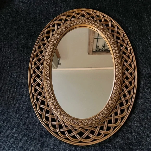 Vintage Homco Dart 1978 Faux Rattan MCM Mirror
