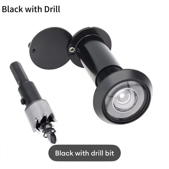 Black Door Viewer with Drill Bit Peephole 200 Degree Zinc Alloy with 16mm/0.63in