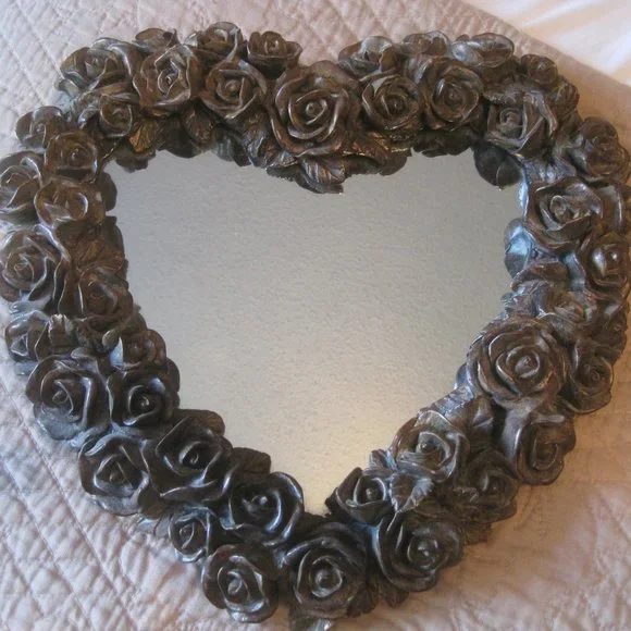 HEART SHAPED 3D CARVED ROSES MIRROR NEW
