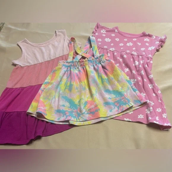 Lot of 3‎ - Girl Dresses Sz 5T Pink Floral Flowy Casual Tie Dye Lounge School