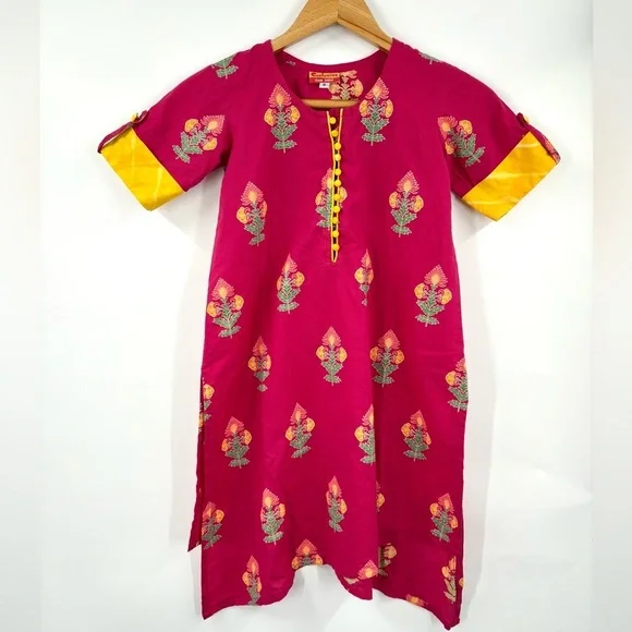 Exclusive from Jaipur Pink Printed Girl’s Kurta Top Size 5 Cotton Floral