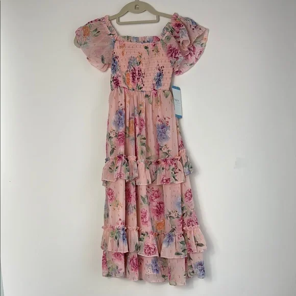 Rare Editions Girls Pink and Orange Tiered Ruffled Sundress Size Small‎ NWT