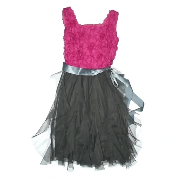 Rare Editions girly Floral Tulle Cocktail Party Dress pink long 16
