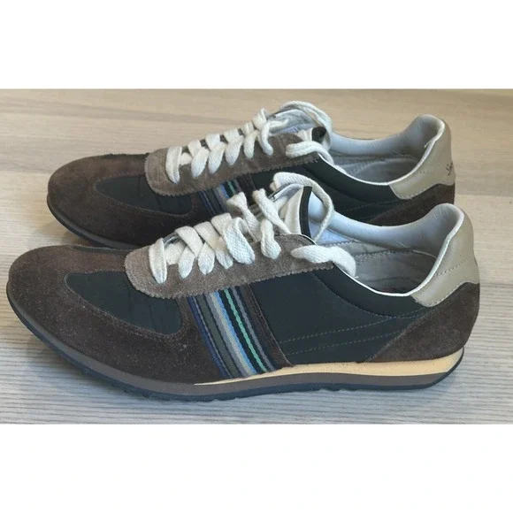 Paul Smith Brown Leather Suede‎ Trainers Sneakers Signature Stripe - Size UK 7
