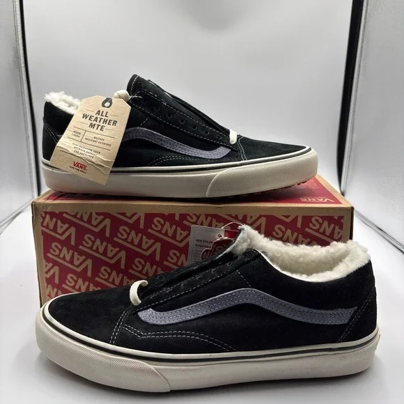 Vans Old Skool MTE Black Grey Suede Faux Fur Lined All Weather Sneakers NEW