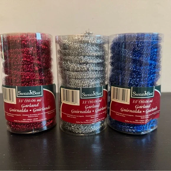 Santa's Best Holiday Garland Set - Red, Silver, and Blue