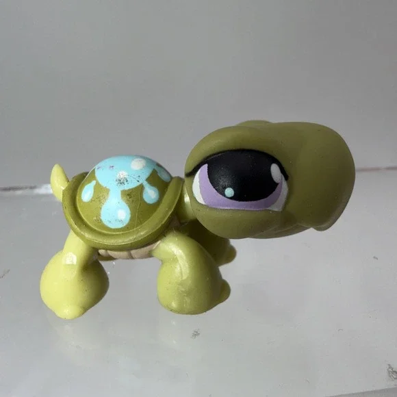 Littest Pet Shop #149 Green‎ Turtle W/ Blue Splash & Purple Dot Eyes LPS