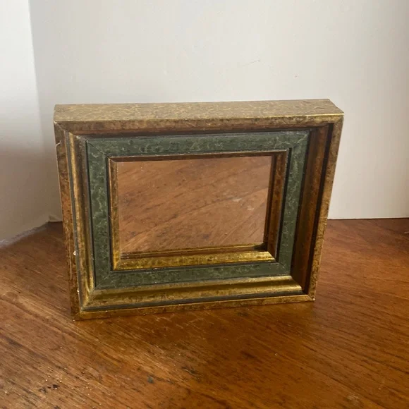 Vintage rectangular gold/green antique finish 5” x 4 1/4” mirror