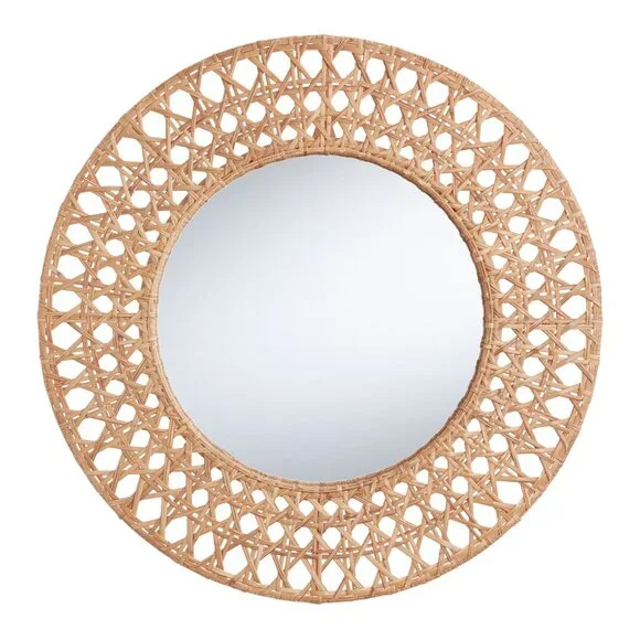 Round Natural Cane Woven Wall Mirror