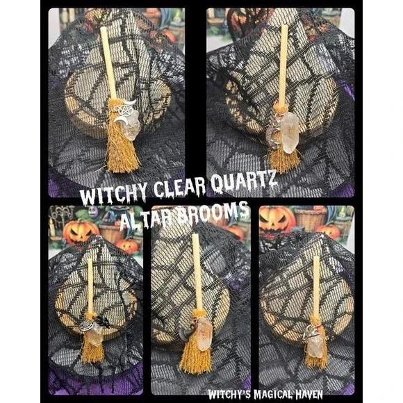 Clear Quartz Point Crystal Charm Alar Broom Set