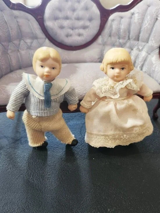 Vintage Porcelain Boy Girl dolls Victorian miniature brother sister couple