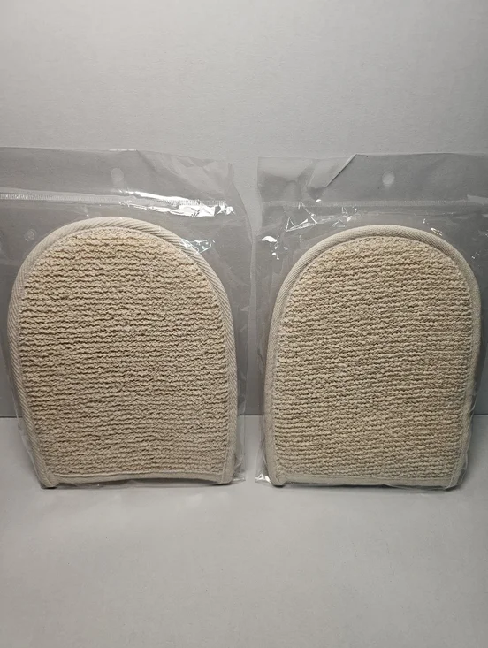 NEW Beige Exfoliating Bath Gloves - Soft Home Accents Set Of Two