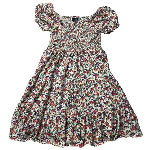 Polo Ralph Lauren Girl's Floral Smocked Jersey Dress Size XL Cotton Flowy