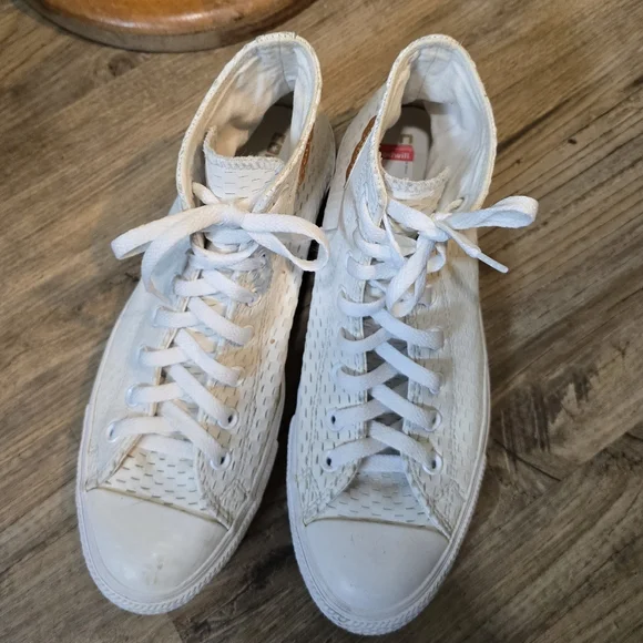 Converse White Perforated Leather Chuck Taylor High-Top Sneakers