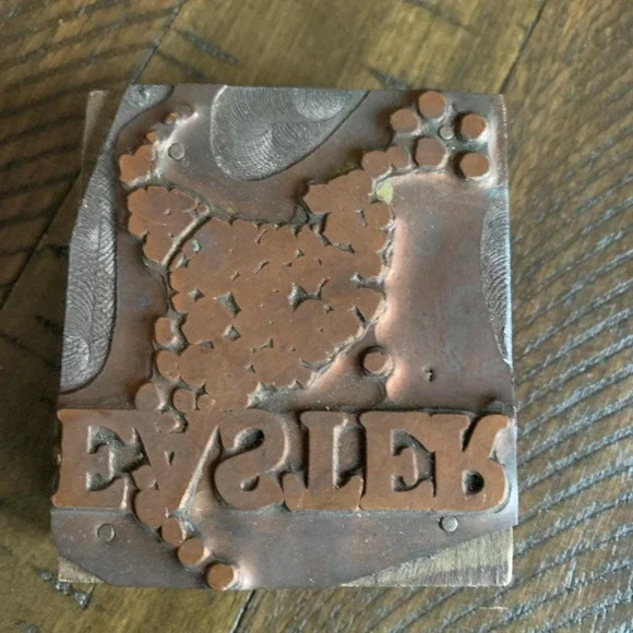 VTG‎ Unique EASTER Printers Printing Press Block Stamp Wood Copper Industrial