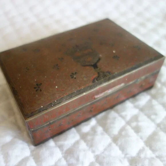 Really really old etched brass wood trinket box