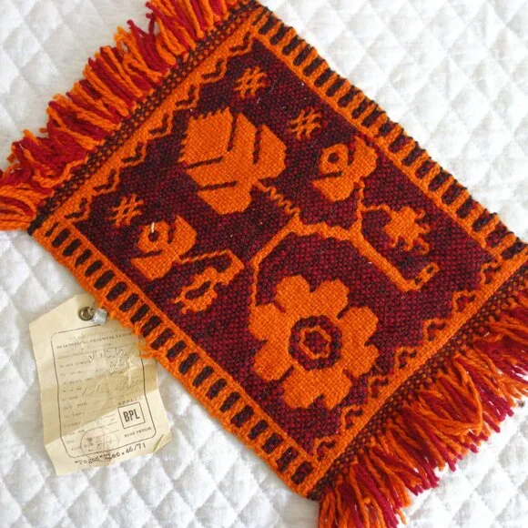 Vtg Small Bialystok Poland Polish Handmade Weaving w/ original receipt