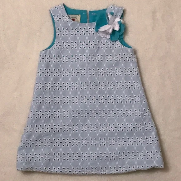 Marmellata Little Girl White eyelet Dress, toddler size 2T. Blue lining. Cotton
