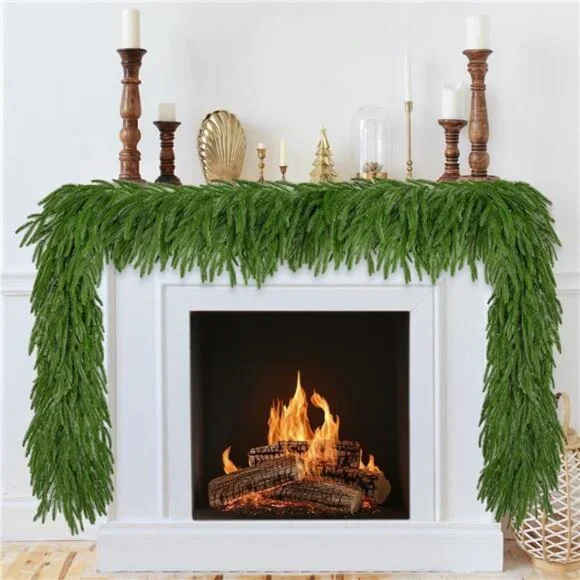 2PCS 9FT Christmas Garland Norfolk Pine Garland Real Touch Artificial Greenery