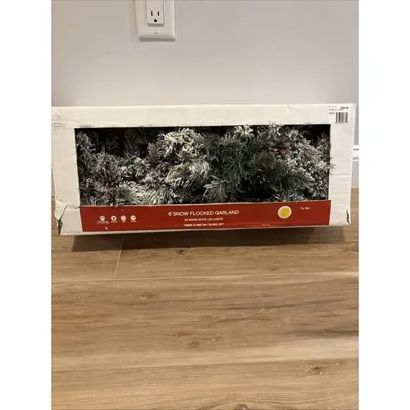 Kohl’s 6’ Snow Flocked Garland LED Lights w/Timer Christmas Decor Tested & Works