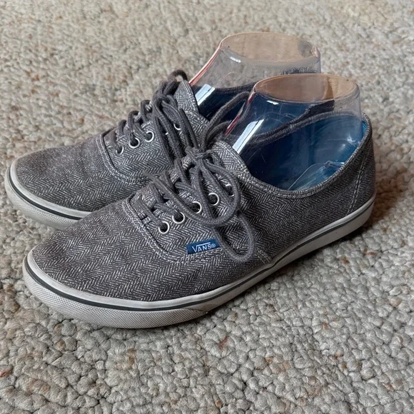 Vans Gray Herringbone Canvas Low-Top Sneakers