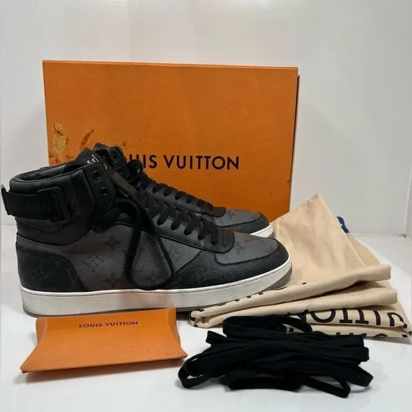 Louis Vuitton Trainer Sneaker Rivoli Boot High Top US 8.5 Mens Monogram Eclipse