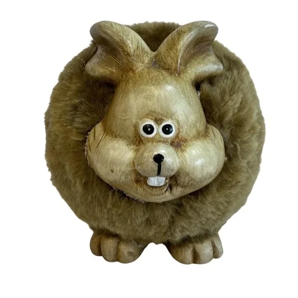 Vintage Ceramic Bunny Rabbit Planter Fuzzy Easter‎ Decor Cute Novelty