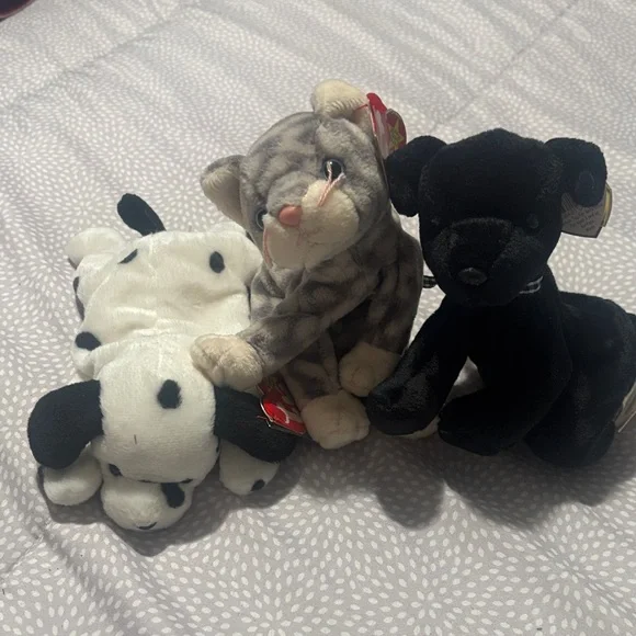 Ty Plush Small Pet Toy Trio - Black, White, Gray