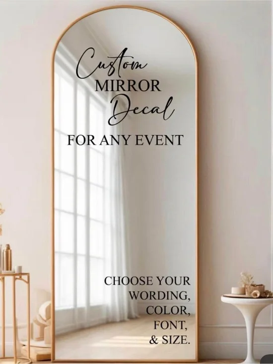 Custom Mirror Decal in Black for Gold-Trim Mirror