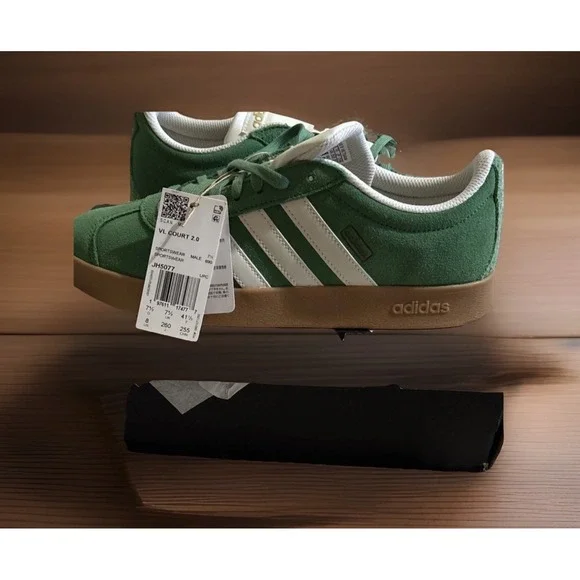 Adidas VL Court 2.0 Green White Gum Lace Up Suede Athletic Unisex Free Shipping