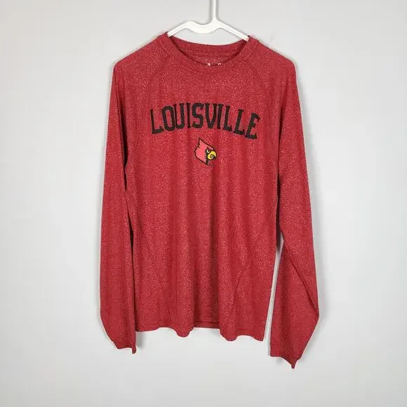 Adidas Mens Louisville Cardinals Shirt Size S Red Long Sleeve Spellout Climalite