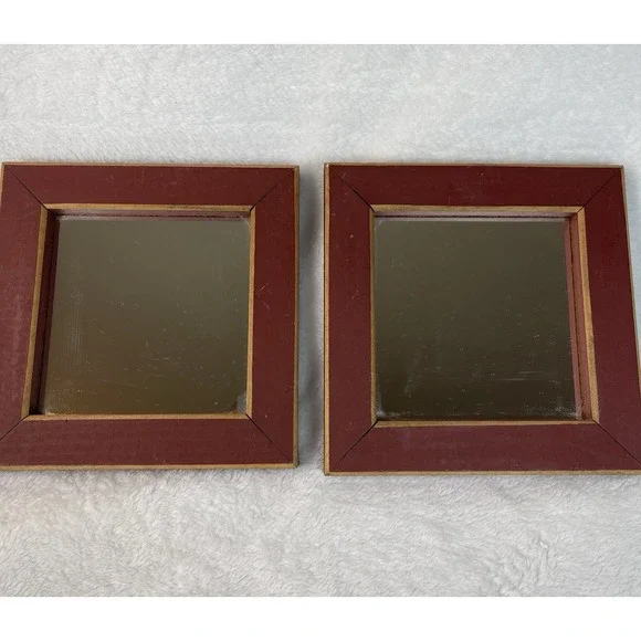 Set of 2 Home Interiors Wood Frame Mirrors 6x6 Rustic Farmhouse Decor