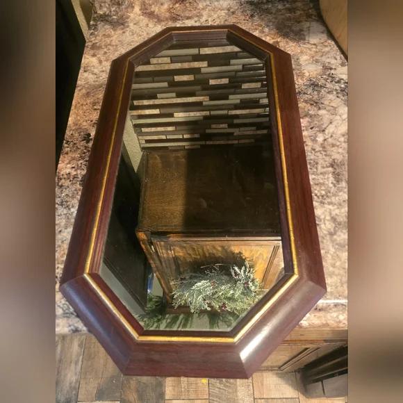 Vintage Home Interiors Octagon Wall Mirror | Wood Frame Gold Trim Decor