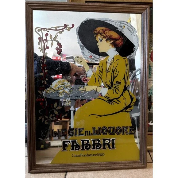 Vintage Mirror Ciliegie Al Liquors Fabbri 24x17inch