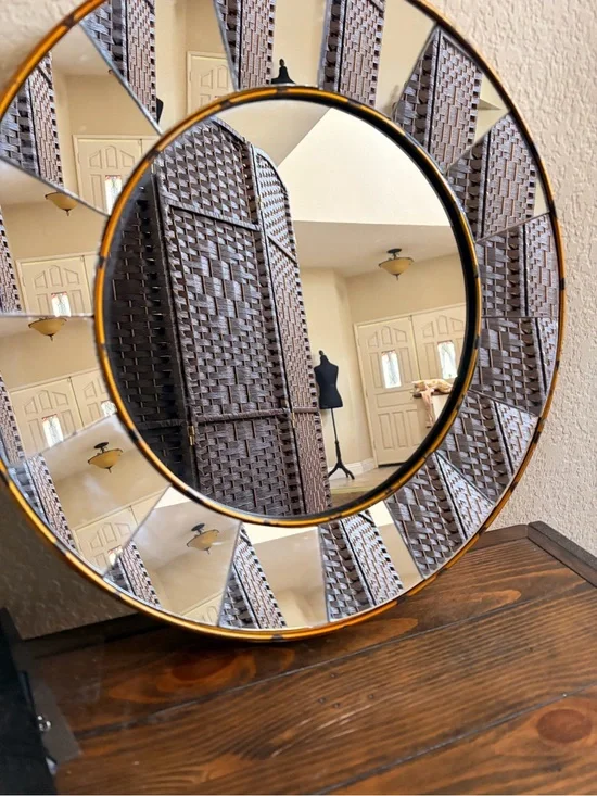 Round Decorative Wall Mirror with Gold Trim -