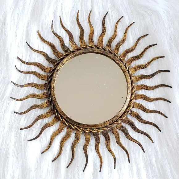Sunburst Mirror in Gilt Wrought Iron, Small Scale Wall Hanging