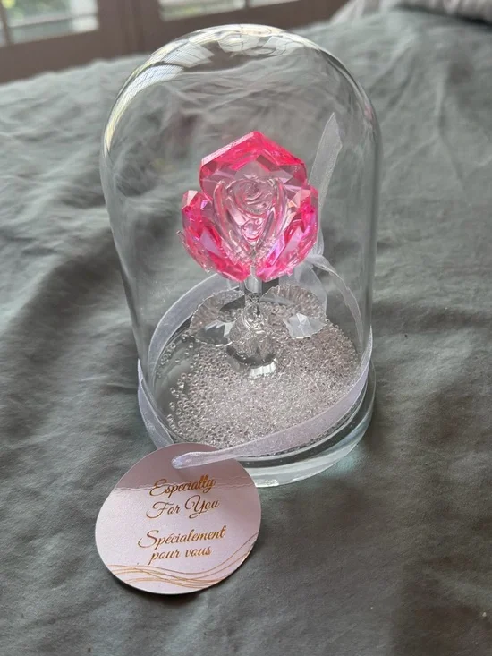 Crystal Pink Rose Dome Decorative Accent