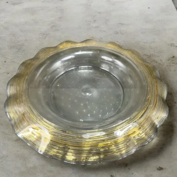 Frederick Carder Steuben Large Gold Reeded Threads Bowl Controlled Bubble 14inch