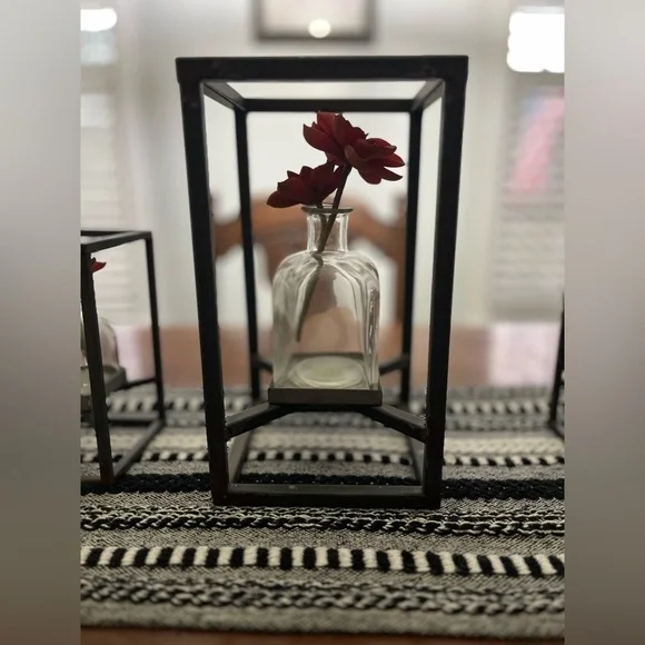 One (1) Modern Black Metal Frame with Red Succulent Accent - Magnolia Home
