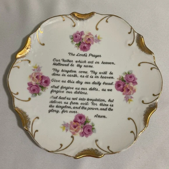 THE LORD'S PRAYER Decorative Porcelain Plate w 18K Gold Trim
